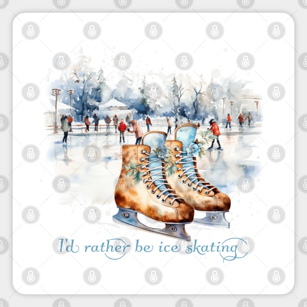 Watercolor I'd rather be ice skating Magnet by HolidayBug